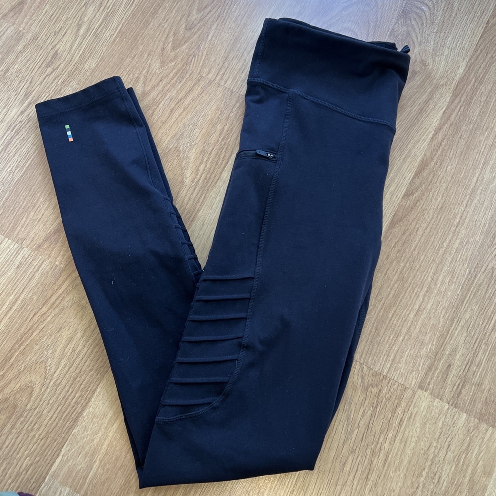 Smartwool Womens Merino Sport Moto Leggings Size Medium Black Zip Pocket Ribbed